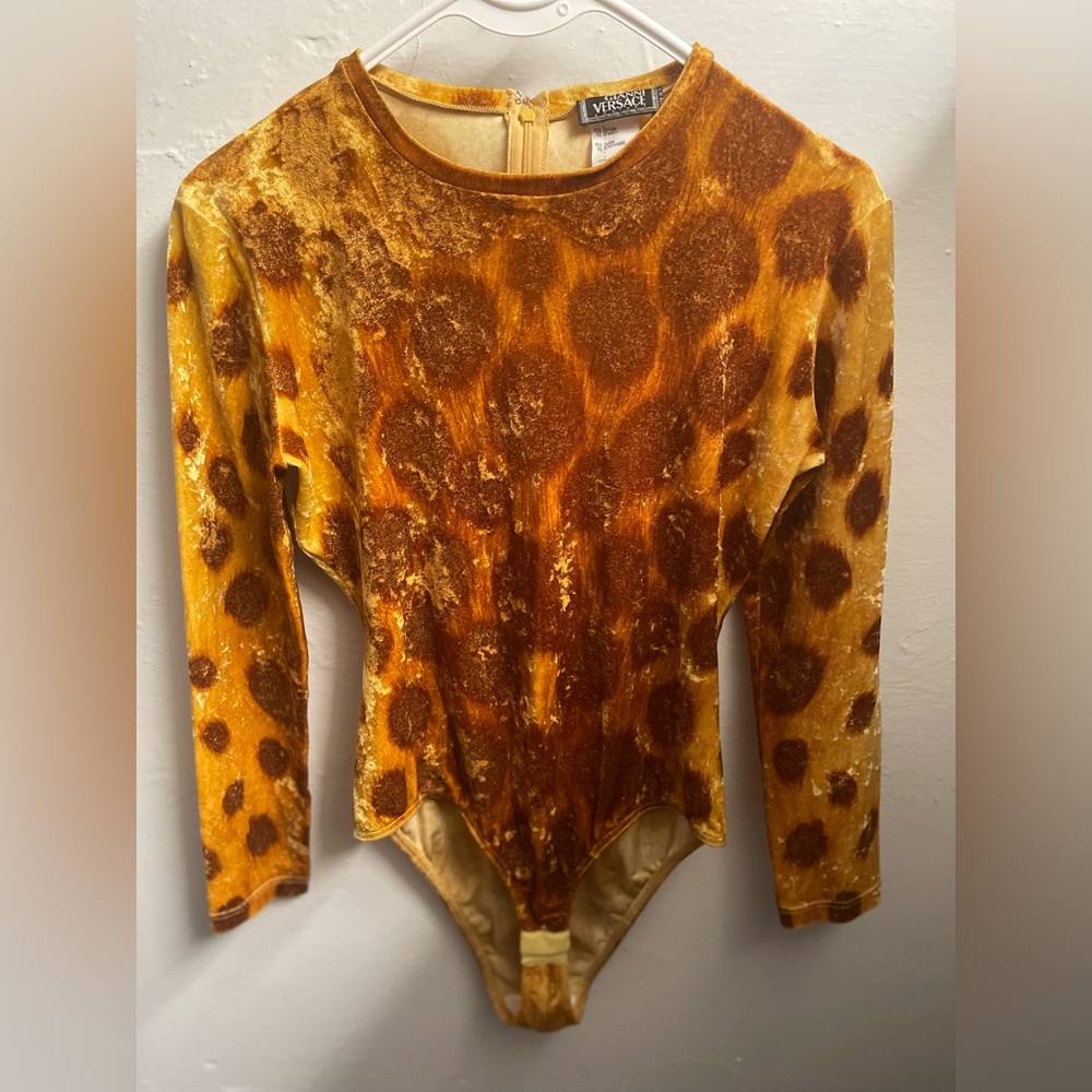 Vintage Gianni Versace Womens Size US 8 Cotton/Spandex Giraffe Print Bodysuit